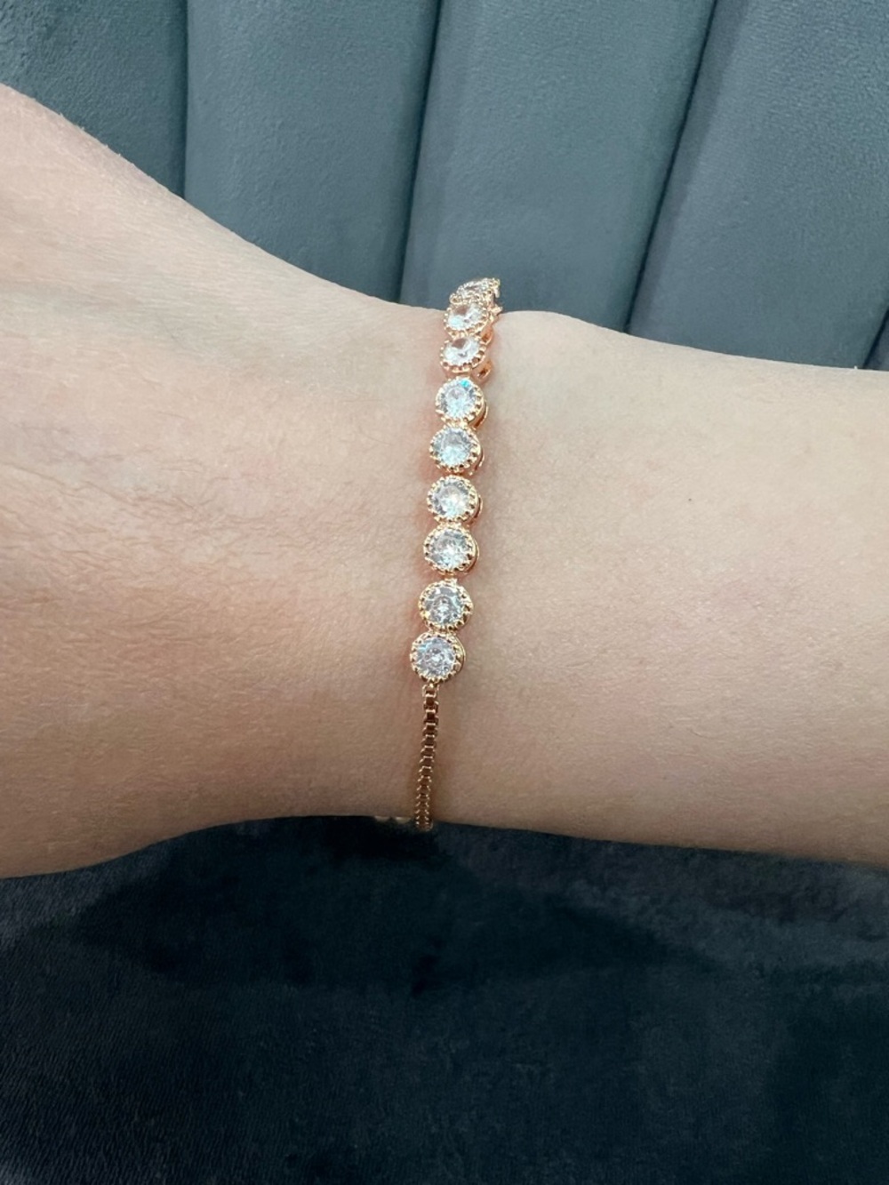 Rose Gold Cubic Zirconia Slider Bracelet - Women Jewelry